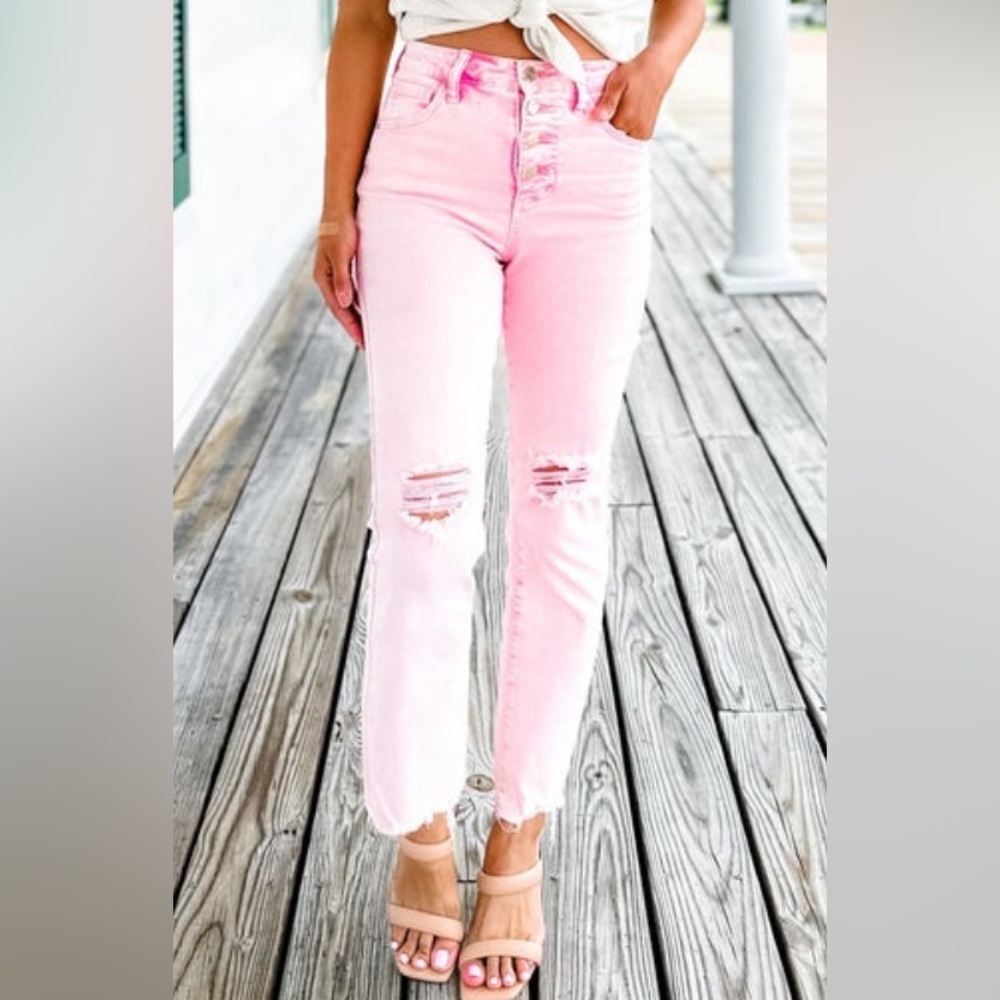 Risen Pink Cropped Jeans NWT